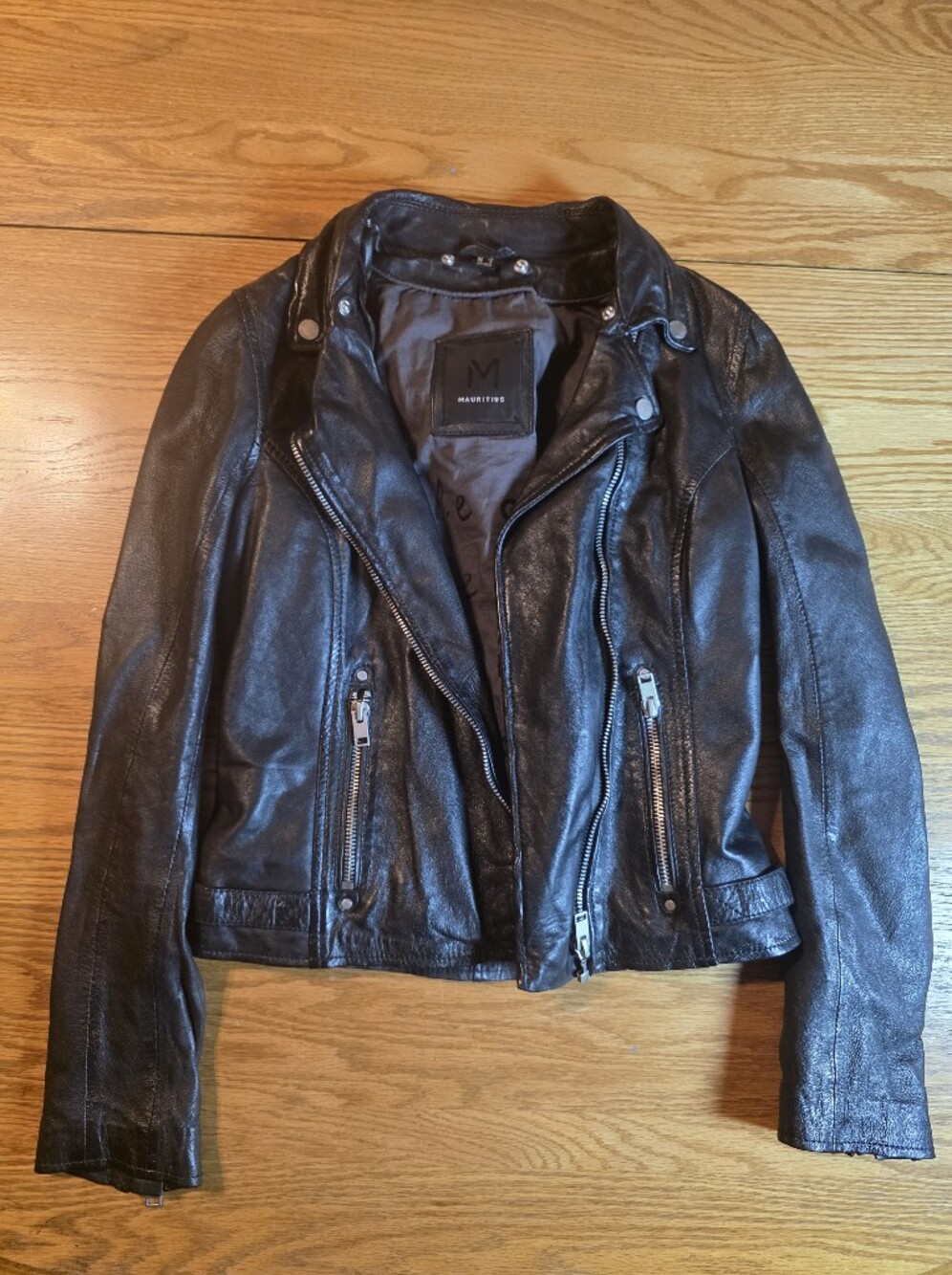 Mauritius Black Lamb Leather Moto Jacket Women’s XS US 2 Biker Zip Jacket